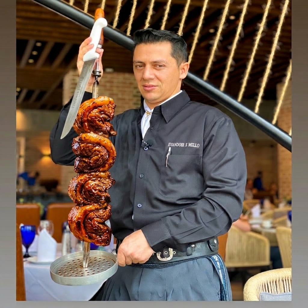 Evandoir S Mello em ambiente profissional de churrascaria
